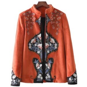 Zara inspired velour floral embroidery coat/jacket